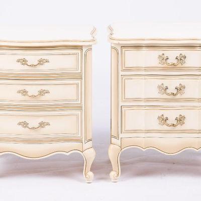 112. PAIR CREAM SIDE TABLES WITH DRAWERS 27
