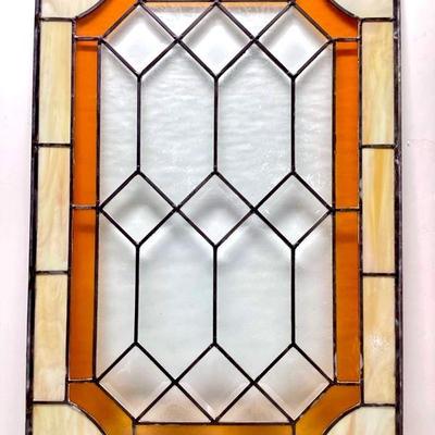 JURC926 Stained Glass Panel	Approximately 23.5' wide x 35' high stained glass panel. Â Cream and Carmel border deeper Carmel...