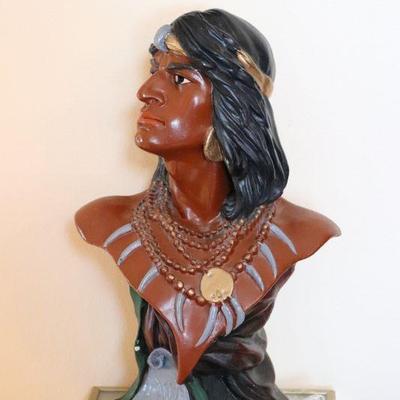 Hawata Plaster or Chalkware Native American Bust Statue