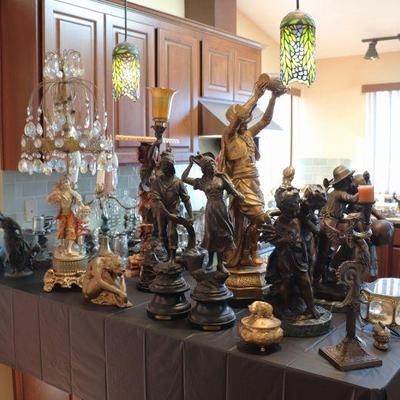 Bronze, Brass, Spelter, and Chalkware sculptures and statues from the 1800s and early 1900s; including Auguste Moreau, Pecheur, and...