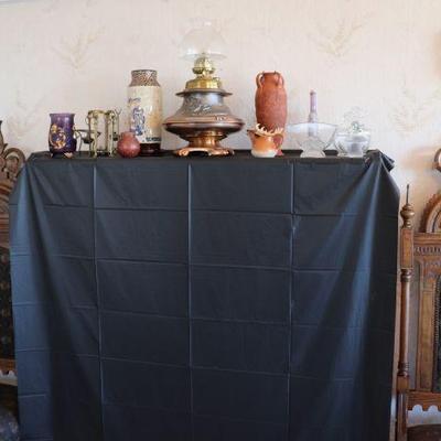 Antique copper kerosene lamp and vintage decor