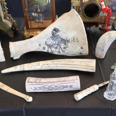 Antique and vintage carved bone art display pieces