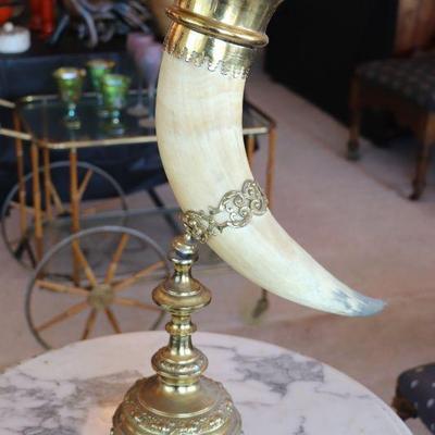 Antique horn mounted on Brass Stand.