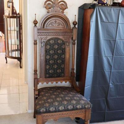 Antique Victorian carved wood regal throne arm chair (2 matching chairs)