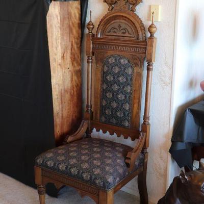 Antique Victorian carved wood regal throne arm chair (2 matching chairs)