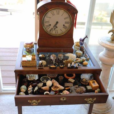 Antique and vintage collectibles, figurines, and mantel clock
