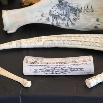 Antique and vintage carved bone art display pieces