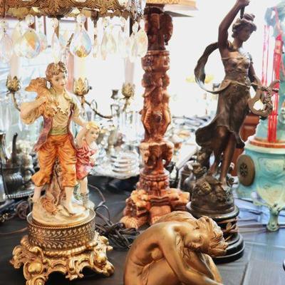 Bronze, Brass, Spelter, and Chalkware sculptures and statues from the 1800s and early 1900s; including Auguste Moreau, Pecheur, and...