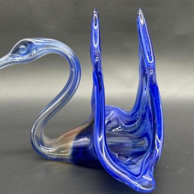 Murano Style Art Glass Blue Swan Napkin Holder