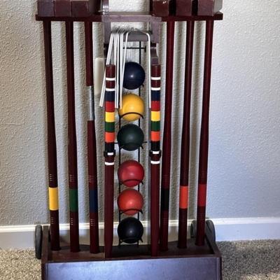 Lawn Games Wooden Croquet Set on Wheeled Stand