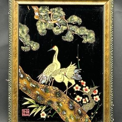 Vintage Japanese Reverse Glass Framed Painting