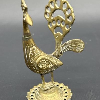 Vintage Brass Peacock Kohl Pot / Makeup Applicator