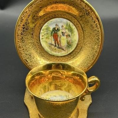 Vintage 22k Gold Plated Teacup & Saucer Set