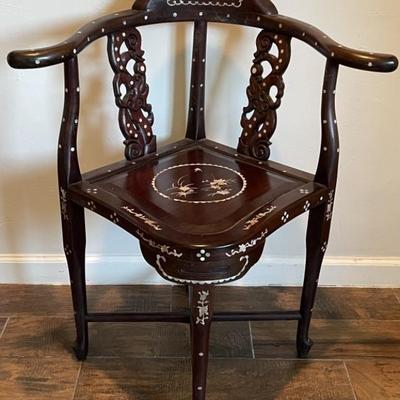 Vtg. Asian Corner Chair w/ Mother of Pearl Inlay