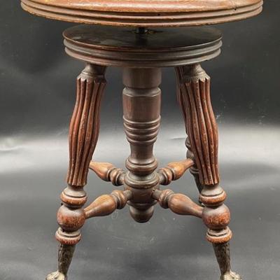 Vintage Wooden (Glass) Ball and Claw Piano Stool