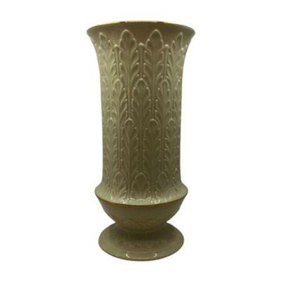 Lot 224-K 
Lennox Embossed Leaf Cream Porcelain Footed Vase with 24k Gold Trim