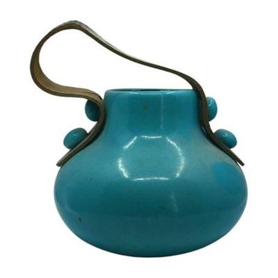 Lot 228 
Vintage Turquoise Jug with Leather Handle Made in Israel