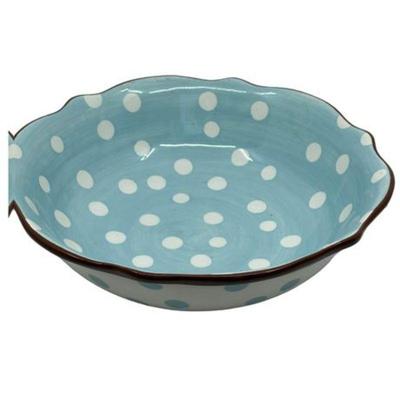 Lot 093 
Paula Deen Dot Crazy Blue and White Polka Dot Ceramic Mixing Bowl