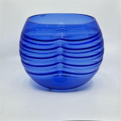 Lot 402L 
Vintage Barbini Pinched Cobalt Blue Murano Glass Vase