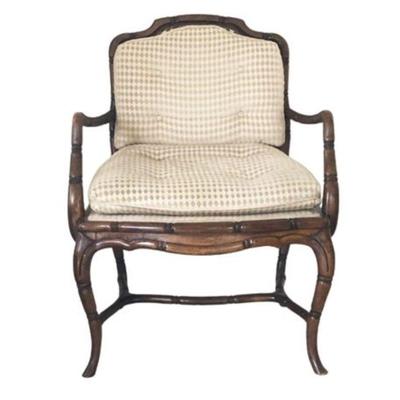Lot 007-251  
Vintage French Provincial Cane Faux Bamboo Armchair with Upholstered Cushion