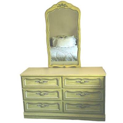 Lot 024  
Vintage Provincial Long Chest of Six Drawers with Mirror