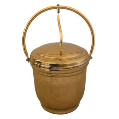 Lot 277  
Vintage United Brass Hinged Lid Ice Bucket with Glass Liner