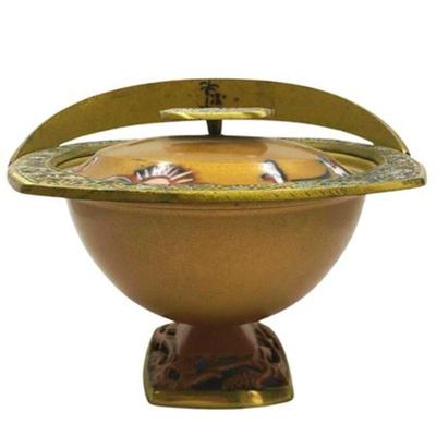 Lot 158  
Brass Enameled Pedestal Bowl with Lid and Handle Made in Israel