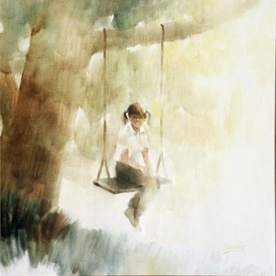 Lot 001. 
Fred Money, Oil on Canvas, Girl on Swing