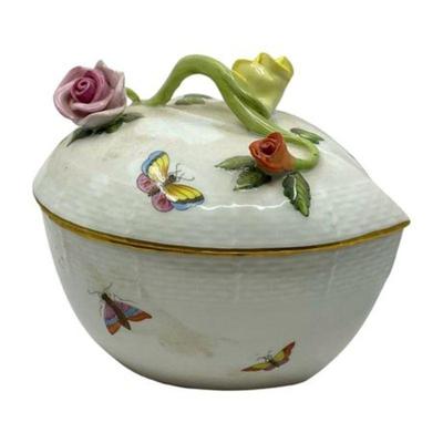 Lot 181 
Herend Rothschild Bird Porcelain Covered Heart Dish with Flowers and Butterflies
