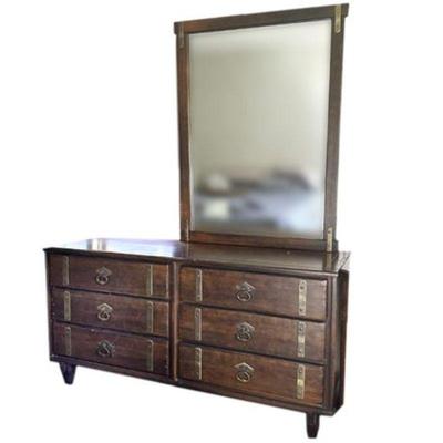Lot 010  
Vintage Campaign Style Dresser and Mirror