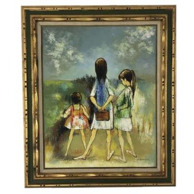 Lot 250  
E. Francois Signed Oil Painting Three Girls Standing