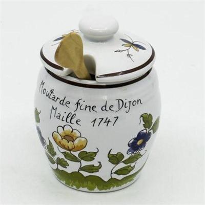 Lot 120 
Dijon Mustard Pot/ Jar with Lid and Spoon, Made in France
