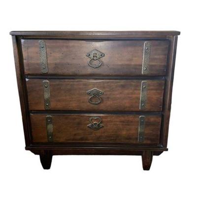 Lot 006  
Vintage Campaign Style Wooden Chest of Three Drawers