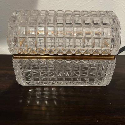 Large Mid Century French Crystal Jewelry Box 