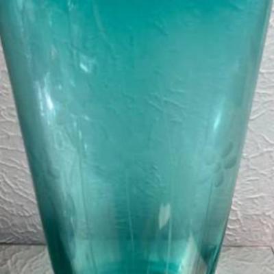 Floral Etched Art Glass Vase