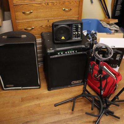 Music stands and Crate and other speakers and amps