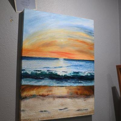 Signed original art painting of ocean waves on a sandy beach