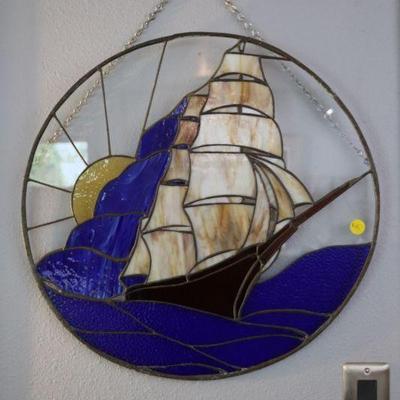 Beautiful sailing ship stained glass window