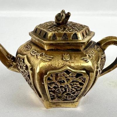 #45 â€¢ Small Antique Chinese Brass Teapot - 5.5