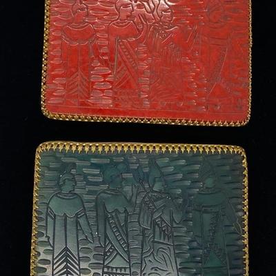 #102 â€¢ Vintage Bakelite Belt Buckles with Egyptian Carvings - Red & Green
