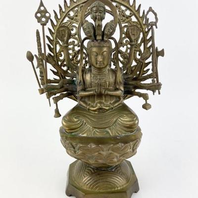 #107 â€¢ Intricate 18 Hand Buddha Statue in Brass
