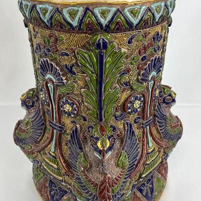 #51 â€¢ Ornate Japanese Satsuma Moriage-Style Ceramic Pedestal/Table Bottom w/ Colorful Raised Enamel Dragon Motif

