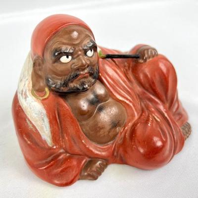 #46 â€¢ Vintage Hand-Painted Japanese Bisque-Ware Figure of Seated Daruma (Bodhidharma), Founder of Zen Buddhism
