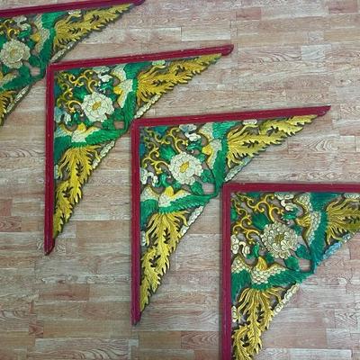 #7 â€¢ Four Large Carved & Painted Antique Asian Corbels - 2' x 2'
