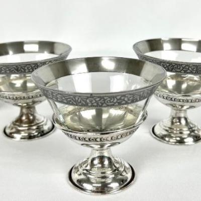 #38 â€¢ Vintage Sterling Silver Dessert Dishes and Four Crystal Inserts And Two Extra Sterling Bases
