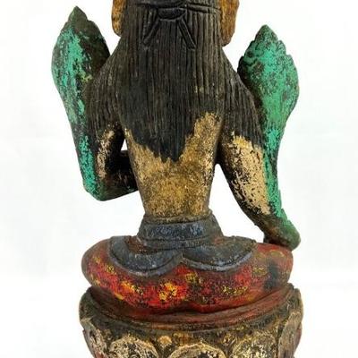 #5 â€¢ Carved Polychrome Tibetan Buddhist Deity Green Tara Bodhisattva
