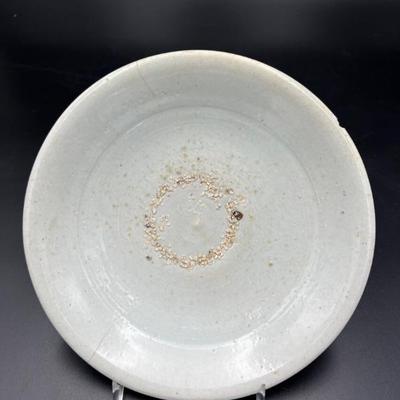 #50 â€¢ Antique Korean Porcelain Footed Plate, Faint Celadon Glaze, Yi (Choson) Dynasty
