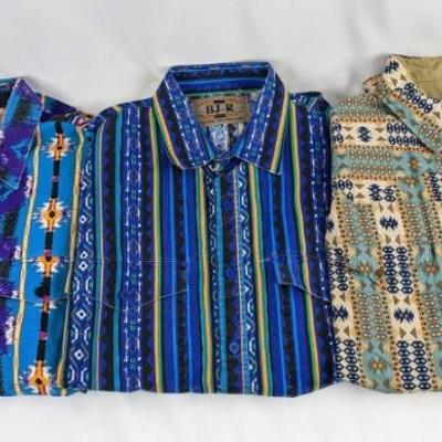 #24 â€¢ 3 Western-Style Button-Down, Long-Sleeve Shirts, Mens Size Large
