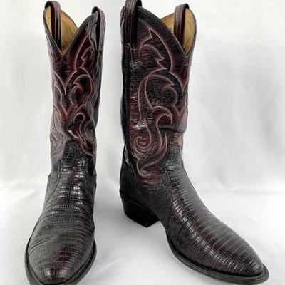 #40 â€¢ Tony Lama Teju Leather Lizard Men's Cowboy Boots - Size 9.5 Mahogany
