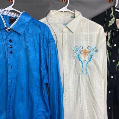 #79 â€¢ Three Western Shirts - Metizos XXL in Blue, Tru-West Rockmount Ranch Wear M in Black, Platini XL in White
